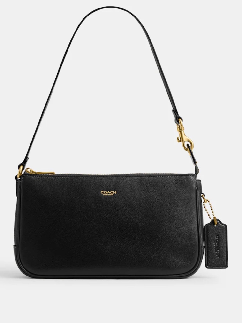 Coach Black Leather Shoulder Pouch with Gold Accents